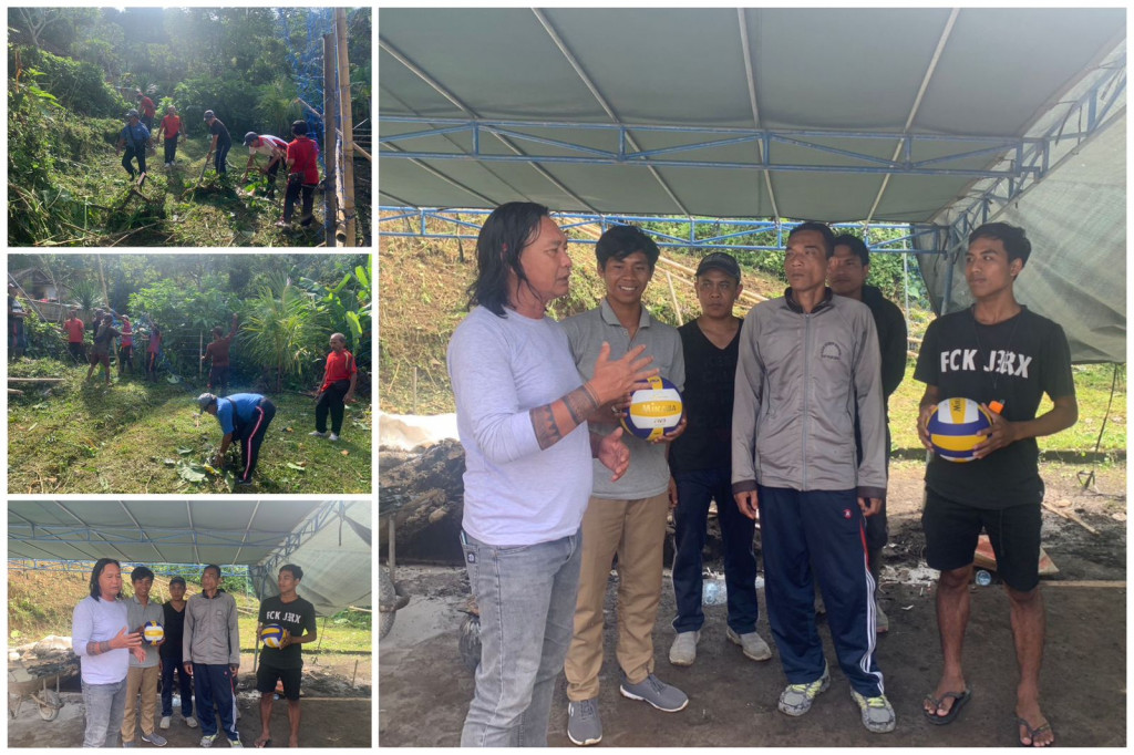 Giat Jumat Pemerintahan Desa Petang , Melaksanakan Membersihkan dan Menata Ruang Lapangan Voly Br.Munduk Damping Serta Penyerahan Bantuan Sarana Prasarana Olahraga